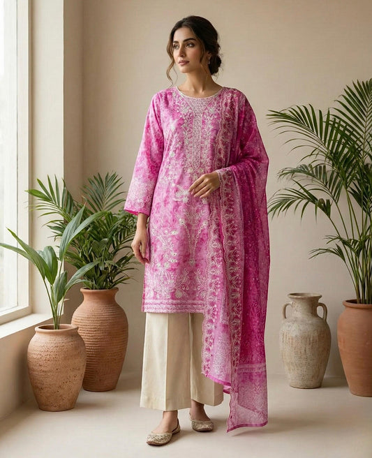 Shocking Pink Doria Lawn 3PC